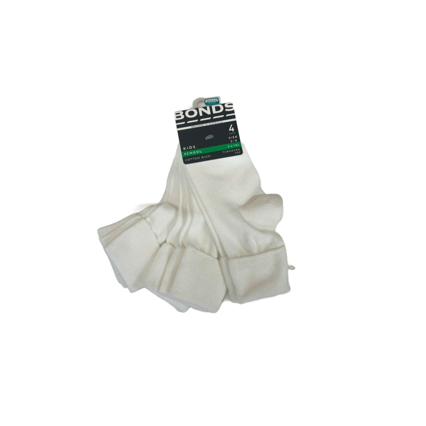 Prep (Size 5 - 8) White Socks - 4 per pack Bonds - Ongoing